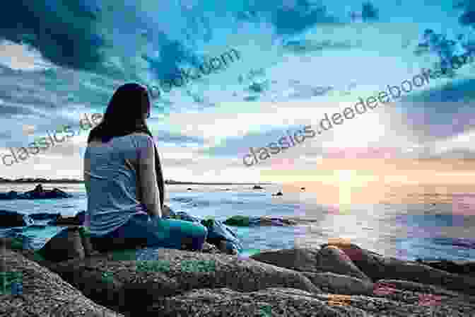 Woman Sitting On A Rock, Contemplating The Sunset, With A Sense Of Peace And Wisdom The Gift Of Your Wisdom